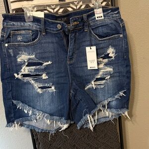 Judy Blue Women's Ripped Jean Shorts - Dark Blue